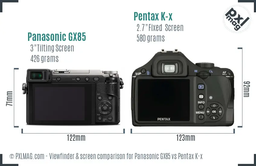 Panasonic GX85 vs Pentax K-x Screen and Viewfinder comparison