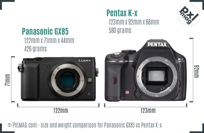 Panasonic GX85 vs Pentax K-x size comparison