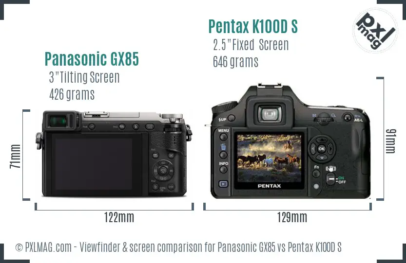 Panasonic GX85 vs Pentax K100D S Screen and Viewfinder comparison