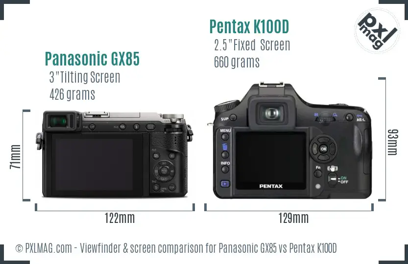 Panasonic GX85 vs Pentax K100D Screen and Viewfinder comparison