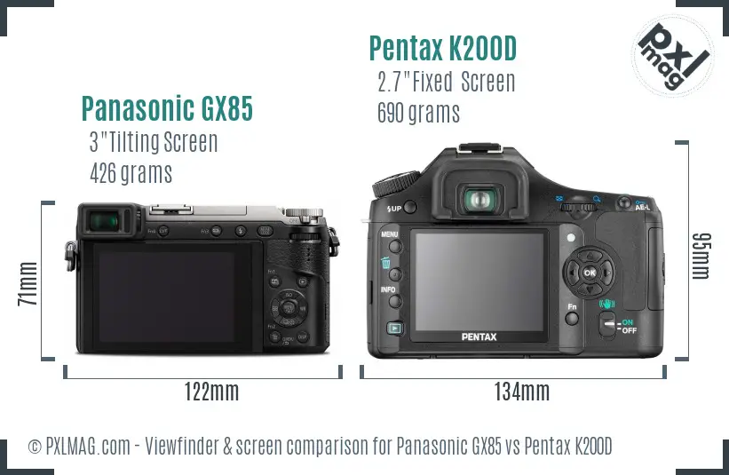 Panasonic GX85 vs Pentax K200D Screen and Viewfinder comparison