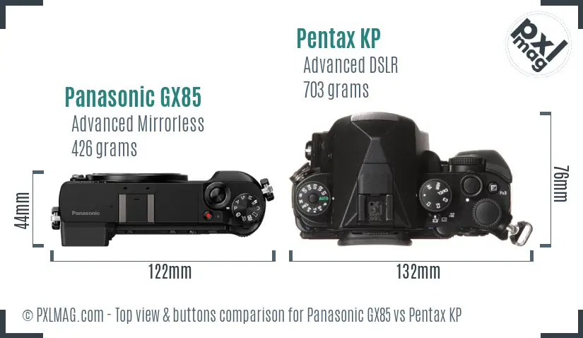 Panasonic GX85 vs Pentax KP top view buttons comparison