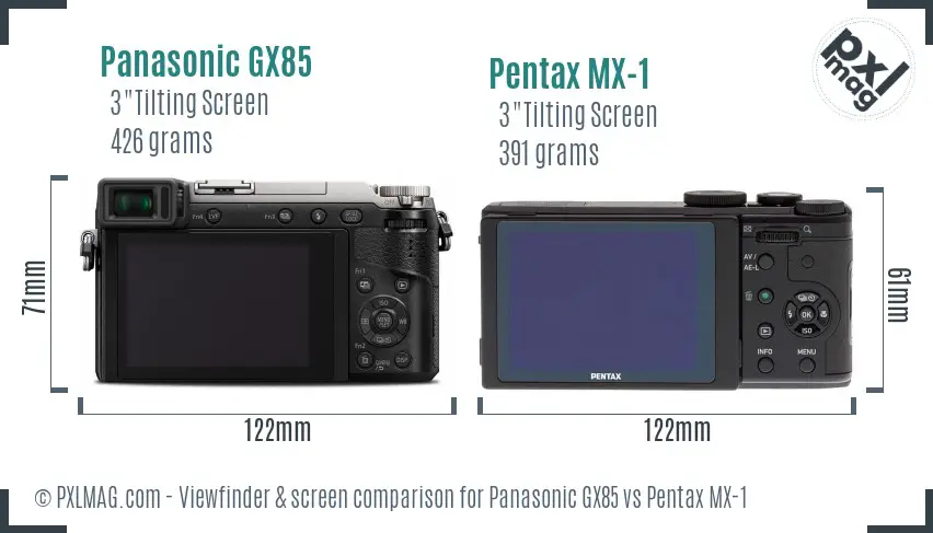 Panasonic GX85 vs Pentax MX-1 Screen and Viewfinder comparison