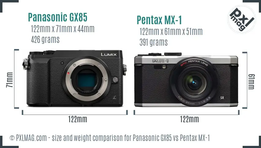 Panasonic GX85 vs Pentax MX-1 size comparison