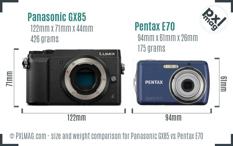 Panasonic GX85 vs Pentax E70 size comparison