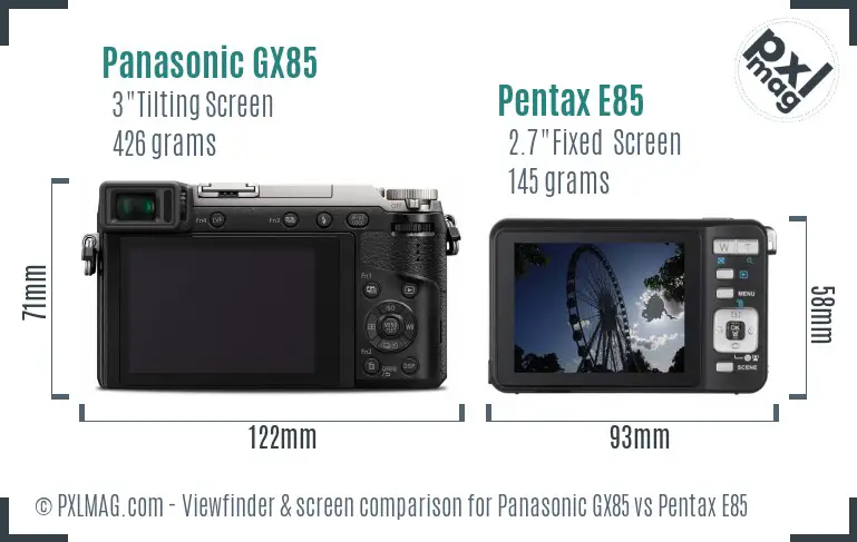Panasonic GX85 vs Pentax E85 Screen and Viewfinder comparison