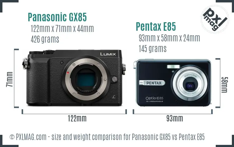 Panasonic GX85 vs Pentax E85 size comparison