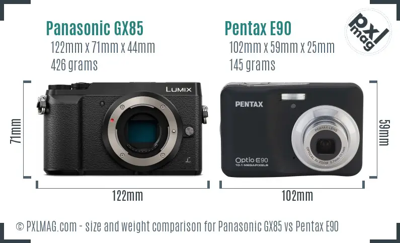 Panasonic GX85 vs Pentax E90 size comparison