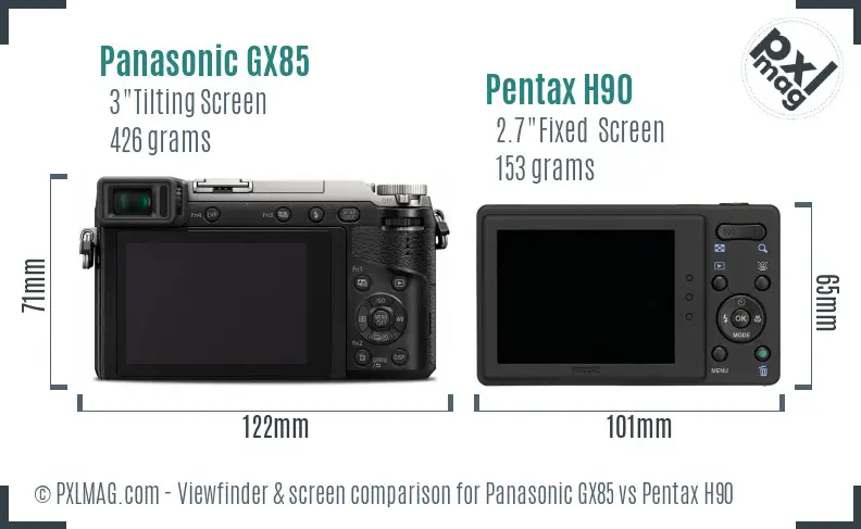 Panasonic GX85 vs Pentax H90 Screen and Viewfinder comparison