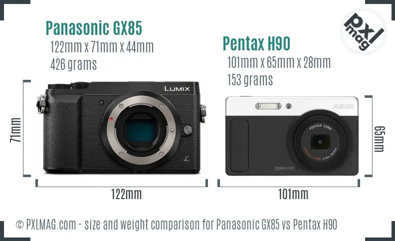 Panasonic GX85 vs Pentax H90 size comparison