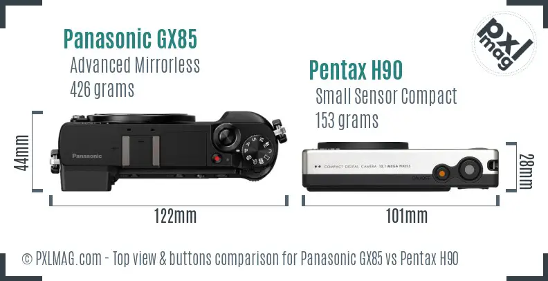 Panasonic GX85 vs Pentax H90 top view buttons comparison