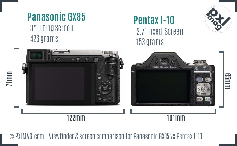 Panasonic GX85 vs Pentax I-10 Screen and Viewfinder comparison