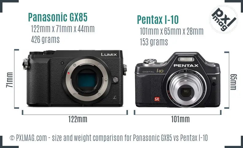 Panasonic GX85 vs Pentax I-10 size comparison