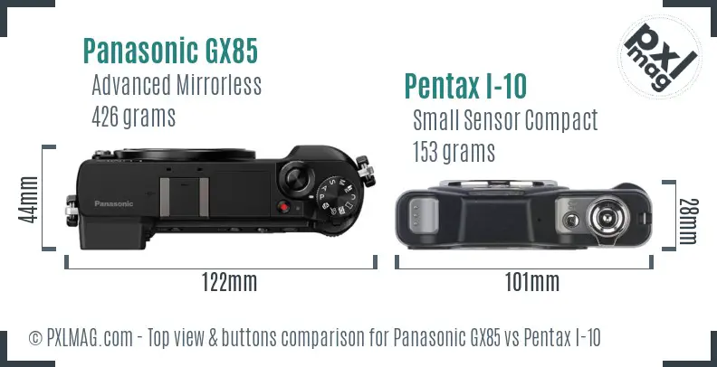 Panasonic GX85 vs Pentax I-10 top view buttons comparison