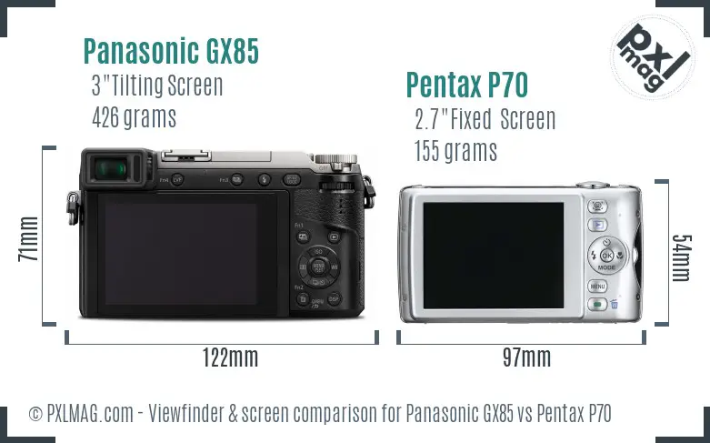 Panasonic GX85 vs Pentax P70 Screen and Viewfinder comparison