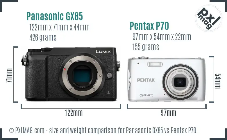 Panasonic GX85 vs Pentax P70 size comparison