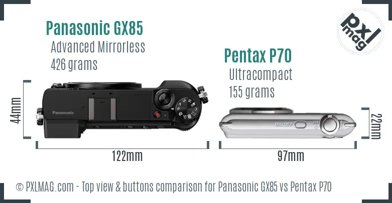 Panasonic GX85 vs Pentax P70 top view buttons comparison