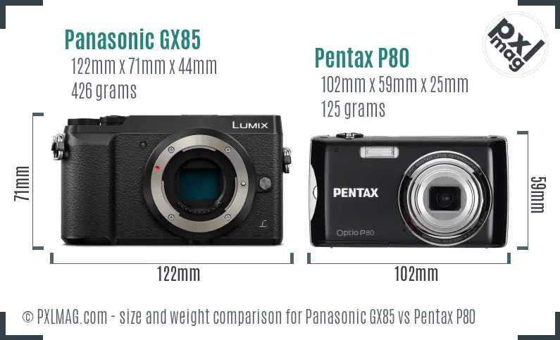 Panasonic GX85 vs Pentax P80 size comparison