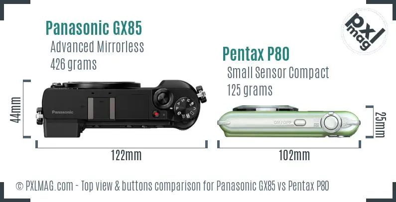 Panasonic GX85 vs Pentax P80 top view buttons comparison