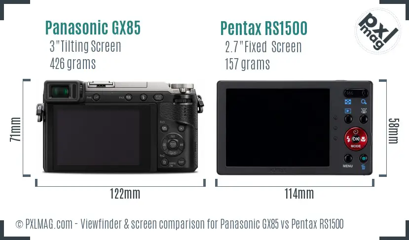 Panasonic GX85 vs Pentax RS1500 Screen and Viewfinder comparison