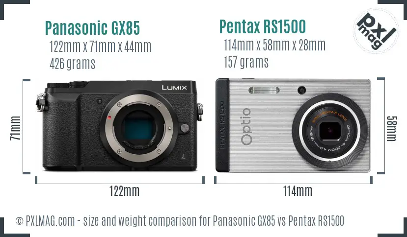 Panasonic GX85 vs Pentax RS1500 size comparison