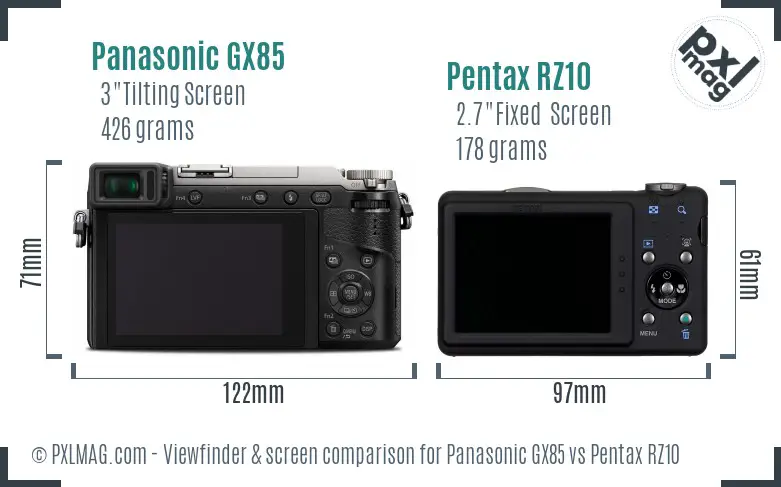 Panasonic GX85 vs Pentax RZ10 Screen and Viewfinder comparison