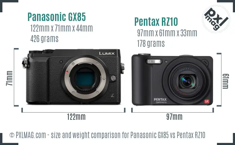 Panasonic GX85 vs Pentax RZ10 size comparison