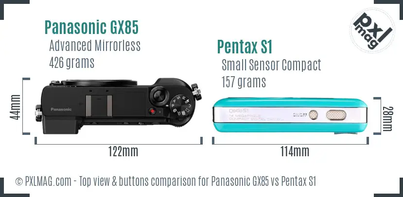 Panasonic GX85 vs Pentax S1 top view buttons comparison