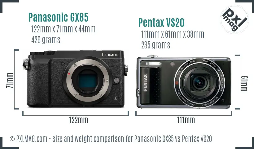 Panasonic GX85 vs Pentax VS20 size comparison