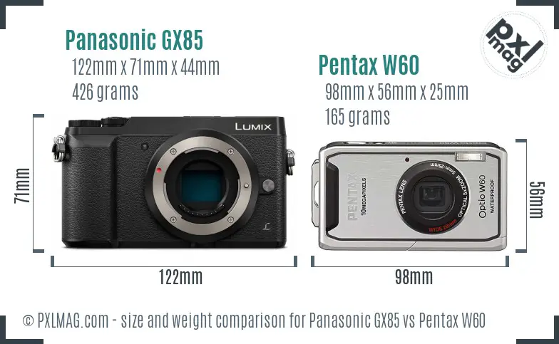 Panasonic GX85 vs Pentax W60 size comparison