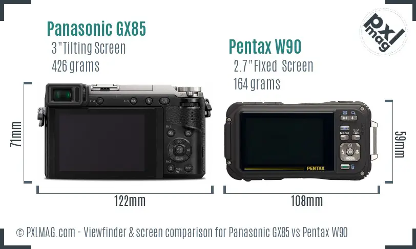 Panasonic GX85 vs Pentax W90 Screen and Viewfinder comparison