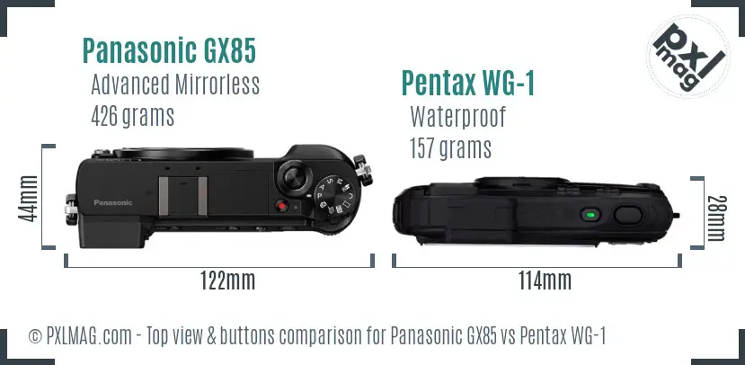 Panasonic GX85 vs Pentax WG-1 top view buttons comparison