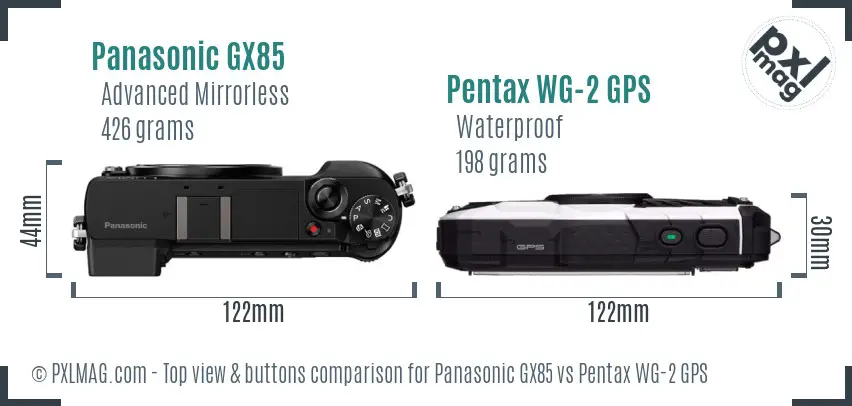 Panasonic GX85 vs Pentax WG-2 GPS top view buttons comparison