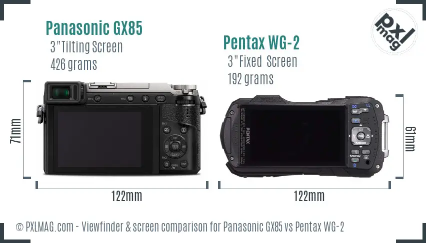 Panasonic GX85 vs Pentax WG-2 Screen and Viewfinder comparison