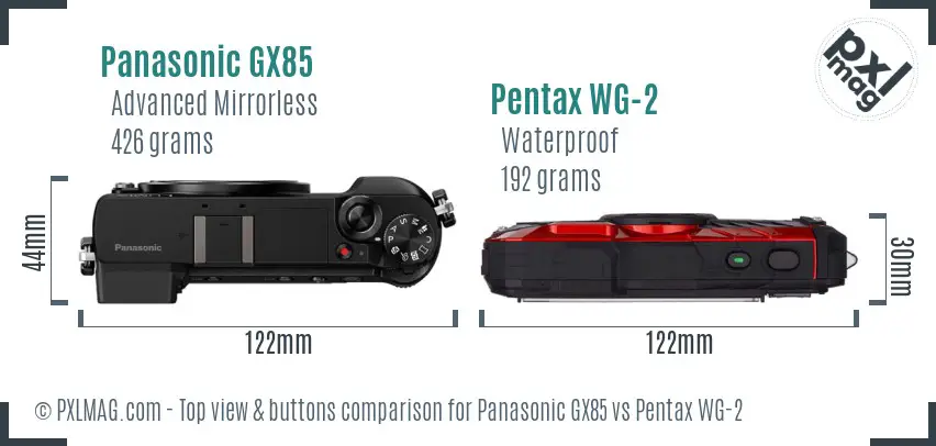 Panasonic GX85 vs Pentax WG-2 top view buttons comparison