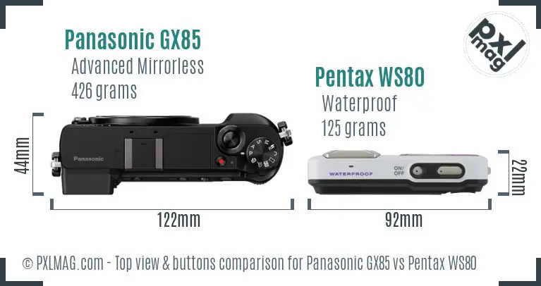 Panasonic GX85 vs Pentax WS80 top view buttons comparison