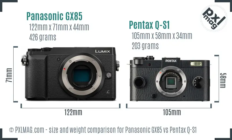 Panasonic GX85 vs Pentax Q-S1 size comparison