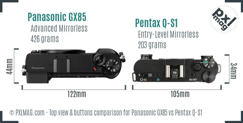 Panasonic GX85 vs Pentax Q-S1 top view buttons comparison