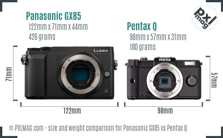 Panasonic GX85 vs Pentax Q size comparison