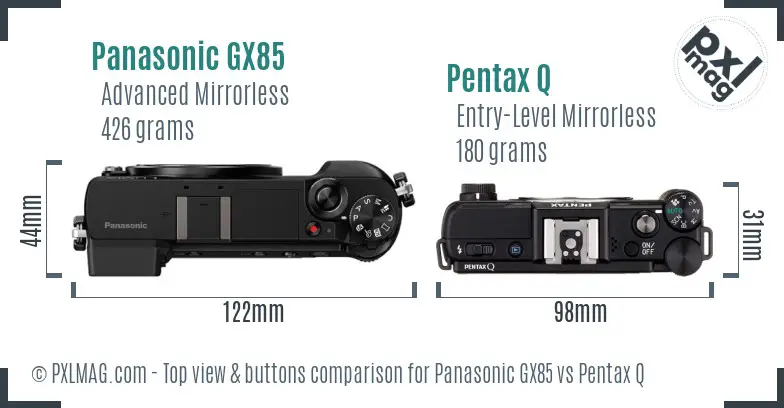 Panasonic GX85 vs Pentax Q top view buttons comparison