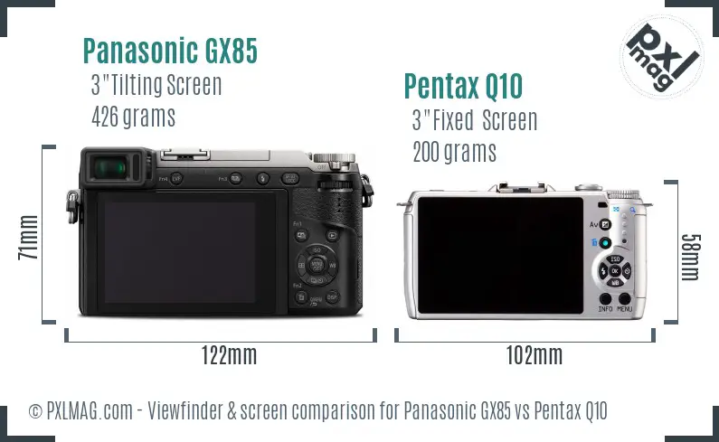 Panasonic GX85 vs Pentax Q10 Screen and Viewfinder comparison