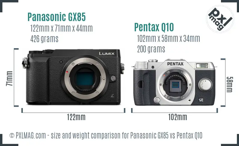Panasonic GX85 vs Pentax Q10 size comparison