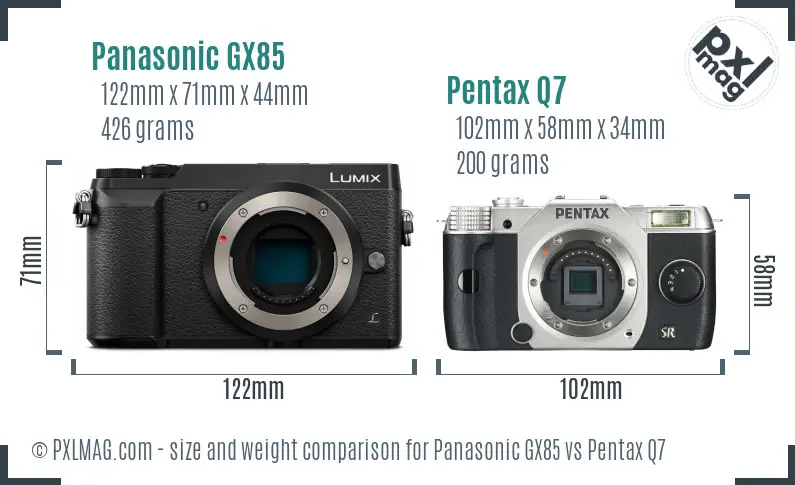 Panasonic GX85 vs Pentax Q7 size comparison