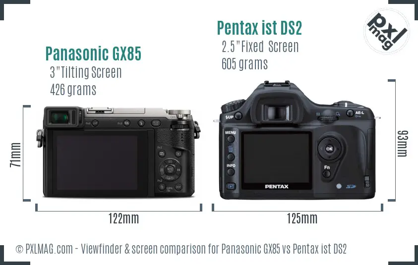 Panasonic GX85 vs Pentax ist DS2 Screen and Viewfinder comparison