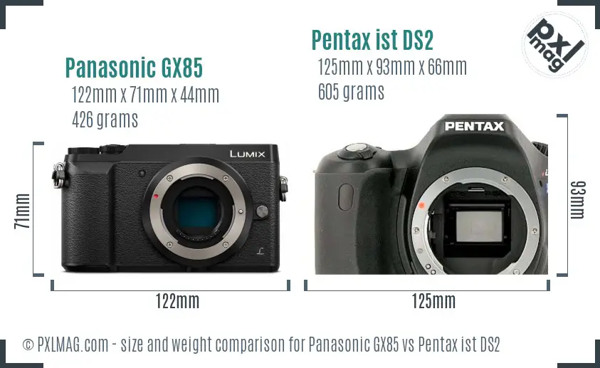 Panasonic GX85 vs Pentax ist DS2 size comparison
