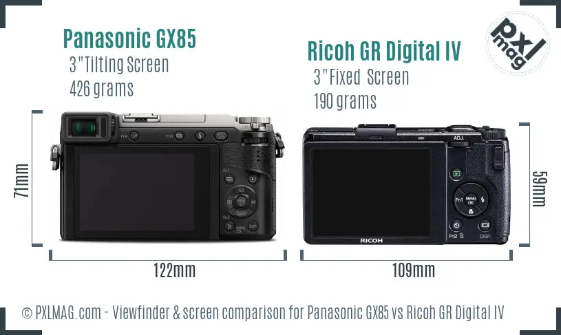 Panasonic GX85 vs Ricoh GR Digital IV Screen and Viewfinder comparison