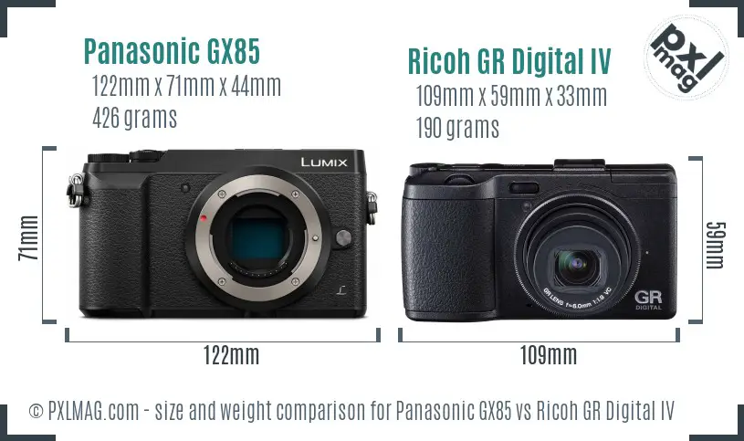 Panasonic GX85 vs Ricoh GR Digital IV size comparison