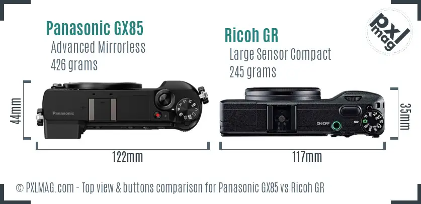 Panasonic GX85 vs Ricoh GR top view buttons comparison Panasonic GX85 vs Ricoh GR top view buttons comparison