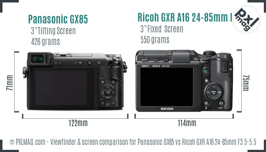 Panasonic GX85 vs Ricoh GXR A16 24-85mm F3.5-5.5 Screen and Viewfinder comparison