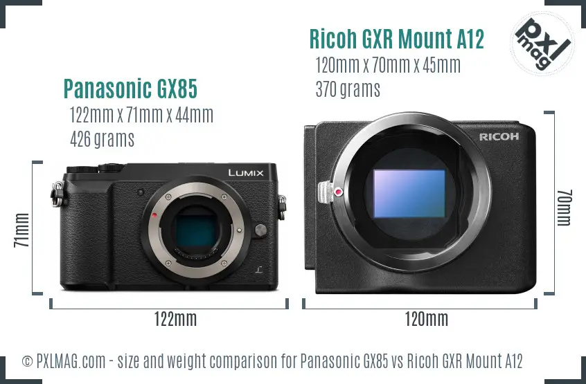 Panasonic GX85 vs Ricoh GXR Mount A12 size comparison